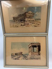 Vintage Pair of Original Greek Parthenon & Acropolis Watercolor Paintings Signed picture