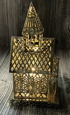 FWC CHURCH Tea Light Candle Holder Metal Filigree Lacy Vintage 7.5in Gold Plated picture