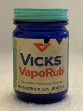 Vicks VapoRub Blue Cobalt Glass Bottle Jar Metal Screw Top Cover 3