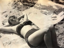 1970s Young Woman Underarms Sunbathing Soviet USSR Vintage B&W Photo Snapshot picture