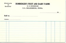 Vintage Romberger's Fruit & Dairy Farms Billhead PA picture