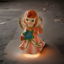 Vintage October Angel Figurine  4” Tall Hand Painting Birthday Figurine picture
