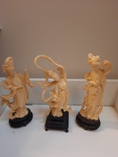 Vntg Oriental Figurine Bakelite Faux Ivory Hong Kong Set of 3 woman RARE picture