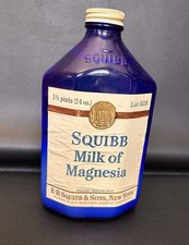 Vtg Unopened E.R. Squibb & Sons Milk of Magnesia NY Cobalt Blue Medicine bottle picture