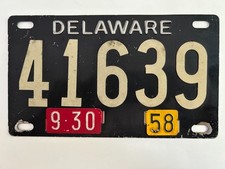 1958 Delaware License Plate Black Stainless Steel White Reflective Numbers 