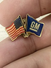 Vintage American Flag & GM Flag Dual Lapel Pin picture