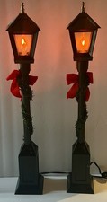 Vtg 2 Byers Choice Flickering Electric Lamp Posts•Working Amber Bulb Incl•22” picture