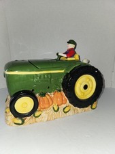 2002 Gibson John Deere Summer's Harvest Cookie Jar Tractor Farmer & Yellow Lab picture
