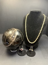 Polished Black Moonstone Sphere, 2 Tone Rope Necklace, 2 Rings GET ALL YOU SEE picture
