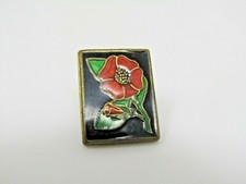 Vintage Red Enamel Flower Pin Brooch Gold Tone 5 Petal Floral Lapel Pin picture