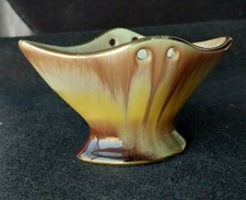 VINTAGE GERMANY 979 GOLD GILT, ART POTTERY BASKET. MISSING WICKER HANDLE picture