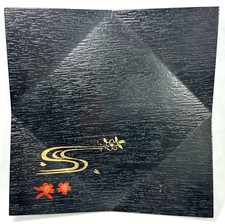 Japan Lacquer Ware Square Serving Plate 8.38” Black w/ Gold Stream Sakura Tray H picture