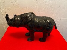 Leather Cover Black RHINO Rhinoceros FIGURINE STATUE  picture