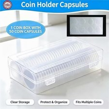 50 Pack 40.6mm Clear Coin Capsules Air Tight Storage Box for Silver Dollar Coins picture