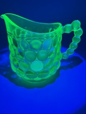 Vtg HTF Westmoreland Yellow Uranium Glass Thousand Eye Child’s Pitcher UV Glower picture