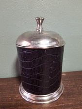 MCM Leather Wrapped Tobacco Jar Humidor Lidded Stainless Steel picture