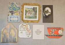 Antique Victorian Christmas Card  Pop-Up  Tuck Silk Fringe Folding 7 Piece Lot picture
