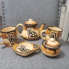 Kazuri 2000 LTD Masai Teapot & Cups Handmade Kenya Decorative Art Pottery RARE picture