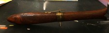 Vintage Knife & Serving Fork Set India Hand-Carved Wood Brass Holder W/ Locks picture