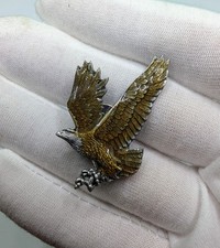 Majestic Soaring Bald Eagle Bird Of Prey Silver Gold Tone Metal Lapel Pin picture