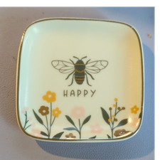 Karma Flora Square Trinket Tray Plate Bumble Bee Happy Ceramic Novelty Lot of 4 picture