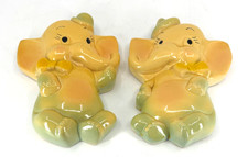 VTG Pair 1956 MILLER STUDIO Chalkware Baby Elephants Signed Wall Plaques So Cute picture