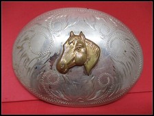 Hand Made OLD COMSTOCK German Silver Horse Head Belt Buckle  picture