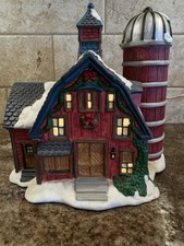 Vintage 1997 O’Well Lighted Red Barn Silo Christmas Village House picture