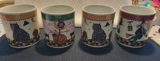 Vintage Debbie Mumm 1998 Halloween Cat Witch Owl 🎃 Pumpkin Mugs Sakura Set of 4 picture
