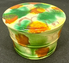 Sancai Style Glazed Pottery Bowl/Lid Custard or Salt Vintage Japan picture