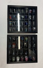 56 Souvenir Shot Glasses w/ 2 Glass Display Cases Travel Bar Decor Collection picture