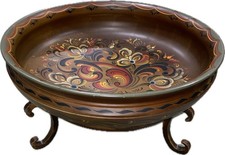 NORWEGIAN ROSEMALING 17” WOOD BOWL With Stand VINTAGE FOLK Statement Piece picture