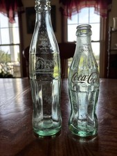 2- Vintage Antique Soda Pop Bottles, Coke, Clear, Different Sizes, Virginia /MI  picture