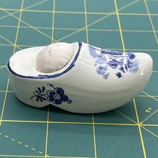 Little Vintage Delft Style Porcelain Clog Shoe Pincushion Windmills & Flowers picture