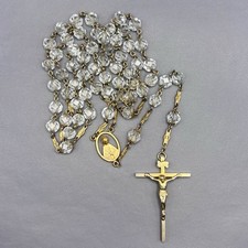 Vintage AFCO 1/20 12KGF Gold Tone Crystal Beads Rosary 24.5