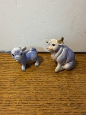 Vintage Victoria Ceramics Purple Cow & Calf Salt & Pepper Shakers Japan 1950s picture