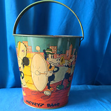 1930's Walt Disney Enterprises Mickey’s Band Tin Pail Bucket w/ Mickey & Minnie picture