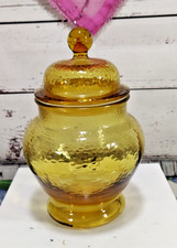 Vintage Yellow Amber Pebble Glass Apothecary Glass Jar Container 9