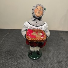 Byers Choice Girl Child, Christmas Cookies Basket, Grey, Bows, Lace, Plaid Skirt picture