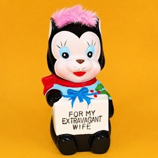 CUTE For My Extravagant Wife Ceramic Bank Figurine Bear Skunk Napco Lefton RARE picture