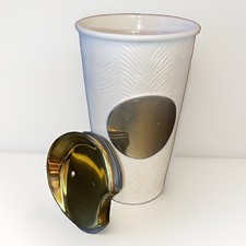Starbucks 2015 Gold Dot Collection Ceramic Travel Mug Embossed Dbl Wall W/Lid picture