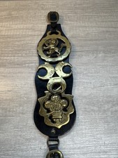 Vintage English Horse Brass Medallions Leather Strap picture