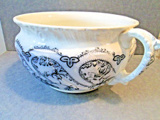 Antique/Vtg Chamber Pot Blue and White Transferware Pot - 9