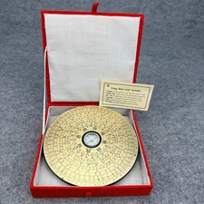 Vintage Chinese Feng Shui Lo Pan Compass Yin Yang Brass Disk Red Case picture