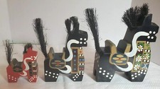 Vintage Hand Painted Japanese Horses Lot Hachinohe Yawata Uma Red Black 6,5,3