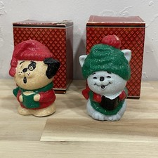 Candle 1981 Avon Caroling Trio Crooning Cat & Howling Hound 2 Piece Set picture
