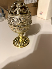Ornate Metal Hinged Lidded Egg Trinket Box for Jewelry, Gold/Silver picture