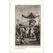 c1780 Original Engraving Raynal Spanish take control Montezuma in Mexico AE5-FE picture