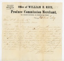 1869 Chicago Illinois Letterhead William H Rice Produce Commission Merchant picture