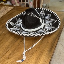 VTG Pigalle Mexican Mariachi Sombrero XXXXX Hat Black Velvet Silver White Sequin picture